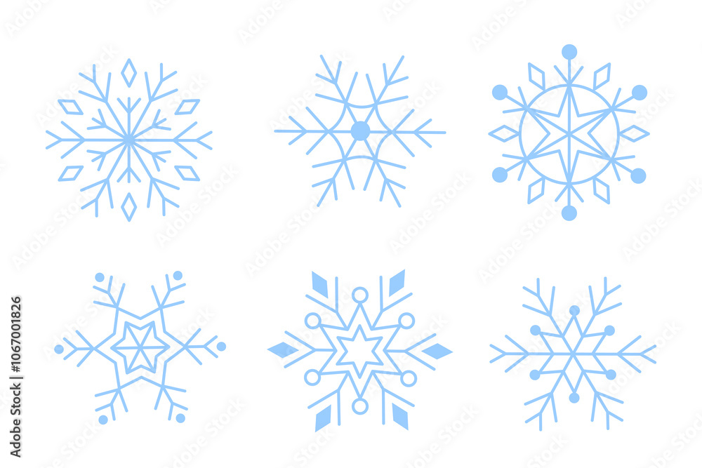 Set of various winter snowflakes in blue color Set of various winter snowflakes in blue color