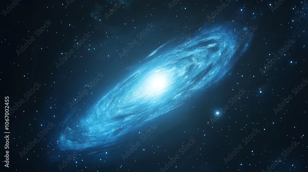 Captivating spiral galaxy illuminated by vibrant blue light in the depths of space Captivating spiral galaxy illuminated by vibrant blue light in the depths of space
