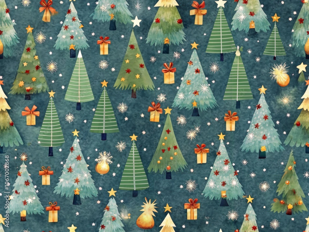 Discover a captivating seamless pattern of christmas trees adorned with twinkling fairy lights Discover a captivating seamless pattern of christmas trees adorned with twinkling fairy lights