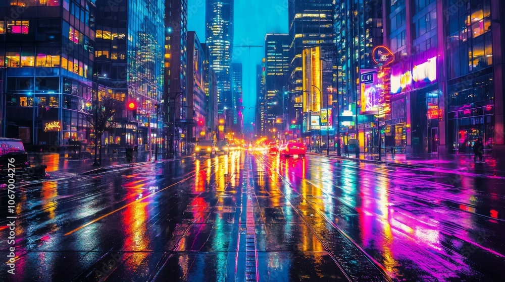 Vibrant Urban Night Cityscape with Skyscrapers Vibrant Urban Night Cityscape with Skyscrapers