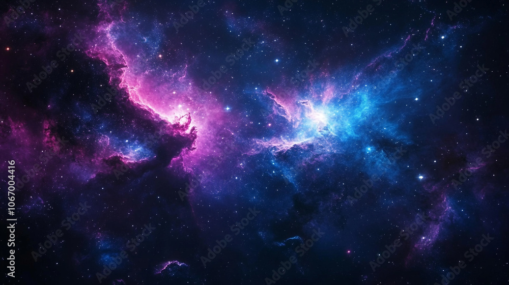 Colorful nebula in deep space with swirling clouds and stars visible at night Colorful nebula in deep space with swirling clouds and stars visible at night