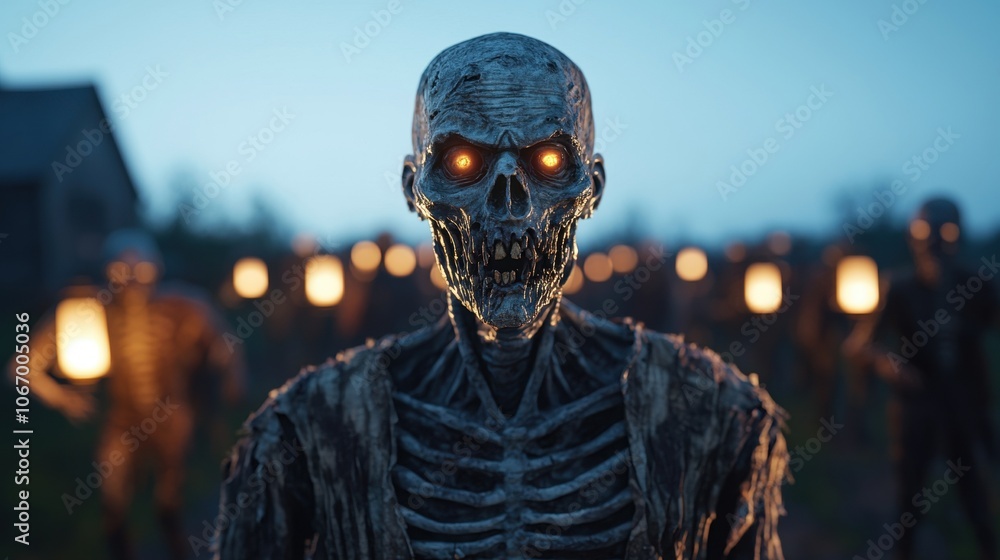 Scary Zombie Horde in Tattered Costumes at Dusk Scary Zombie Horde in Tattered Costumes at Dusk