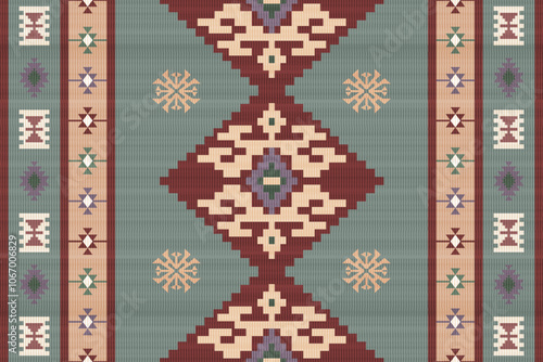 Navajo tribal vector pattern. Native American ornament. Ethnic South Western decor style. Boho geometric ornament.Ikat floral paisley embroidery blanket, rug. Woven carpet.