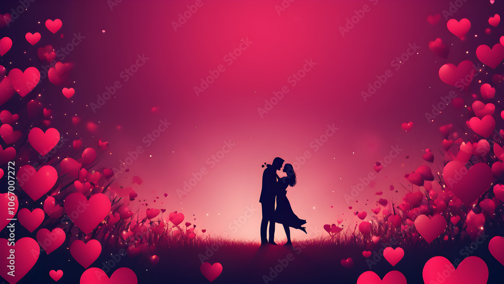 Obraz premium Valentine's day concept wallpaper, Valentine's day background, Valentine's day illustration, red heart, pink heart, ai generated