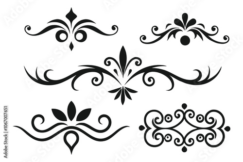 An assortment of stylish black and white designs, highlighting unique decorative patterns and artistic flair flat vector illustration set.