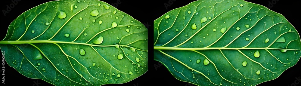 Magnified Leaf with Sunlit Water Droplets. Magnified Leaf with Sunlit Water Droplets.