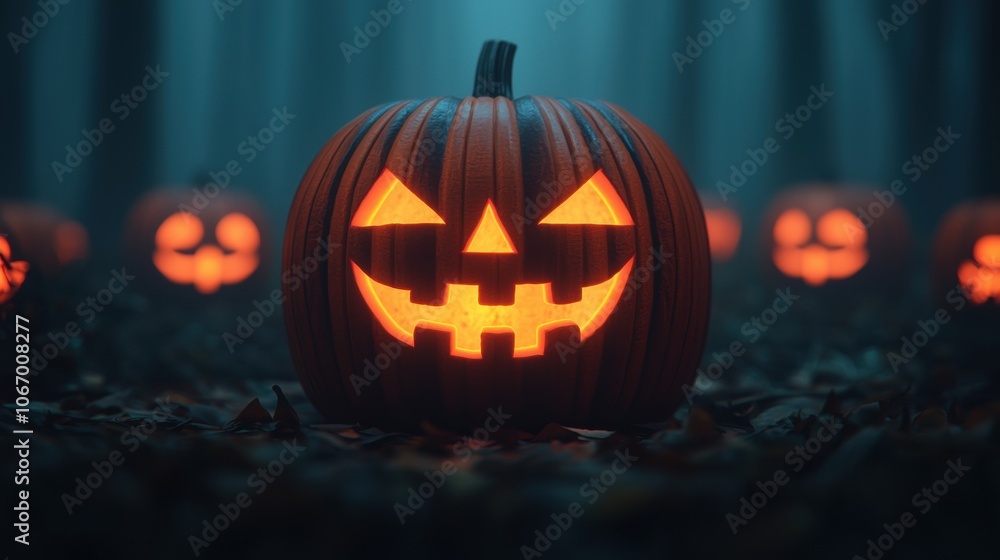 Traditional Halloween Pumpkin Lantern Display at Night Traditional Halloween Pumpkin Lantern Display at Night