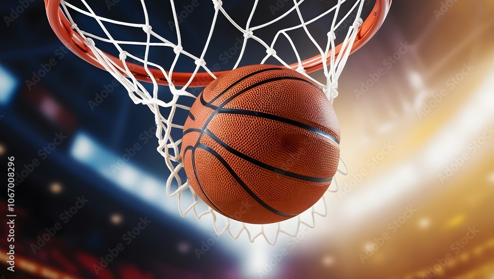 A close-up of a basketball swishing through the net A close-up of a basketball swishing through the net