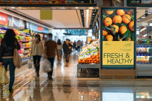 Supermarket fresh produce advertisement sign