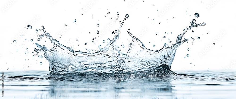 Water Splashing and Creating Ripples on a White Background