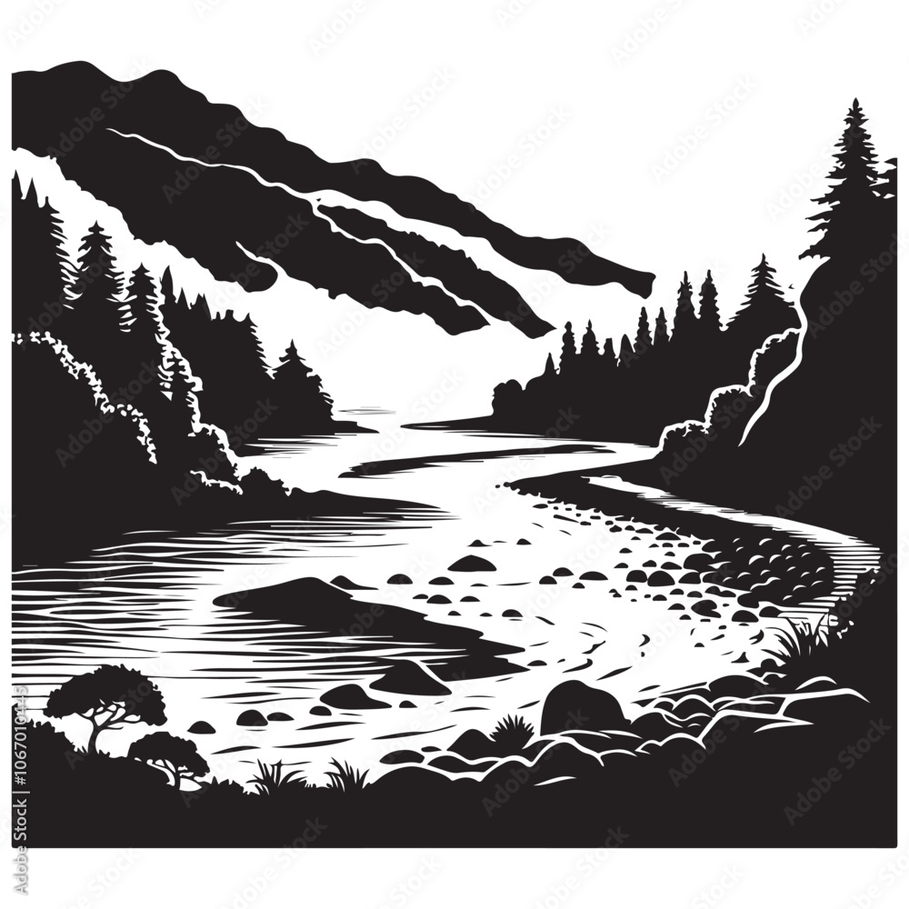 Fototapeta premium River Silhouette Vector Art, Icons, and Graphics