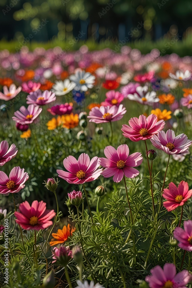 Close-Up View of Pink and Purple Wildflowers in Lush Garden Close-Up View of Pink and Purple Wildflowers in Lush Garden