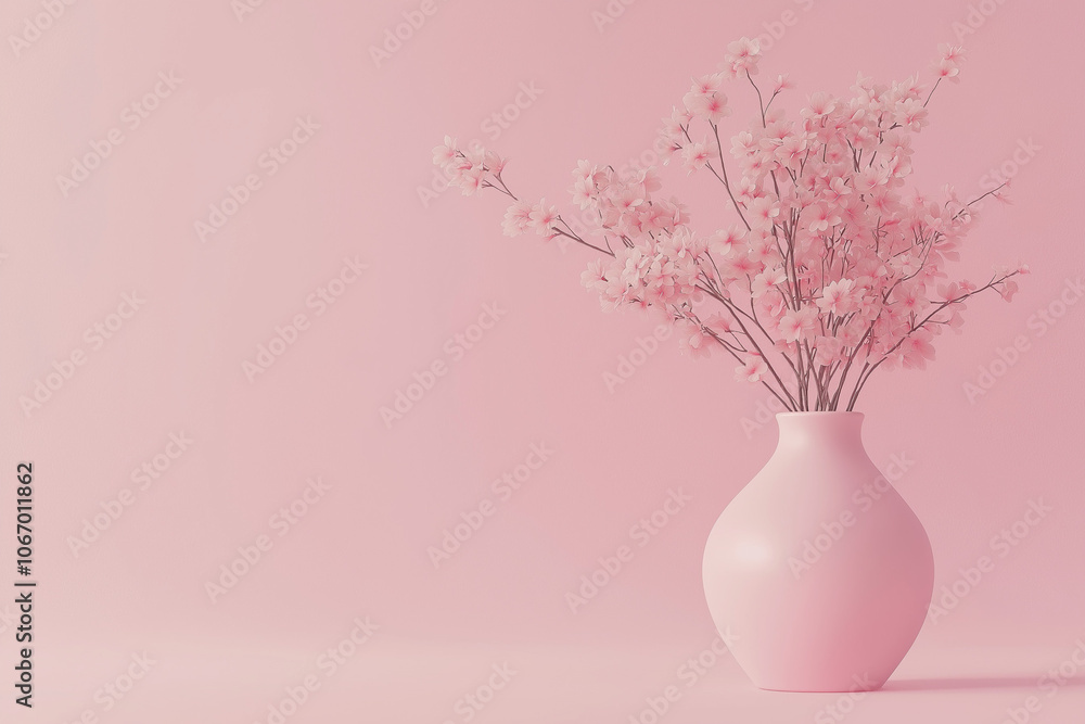 Pink vase with fresh flowers on a soft pink background. Pink vase with fresh flowers on a soft pink background.
