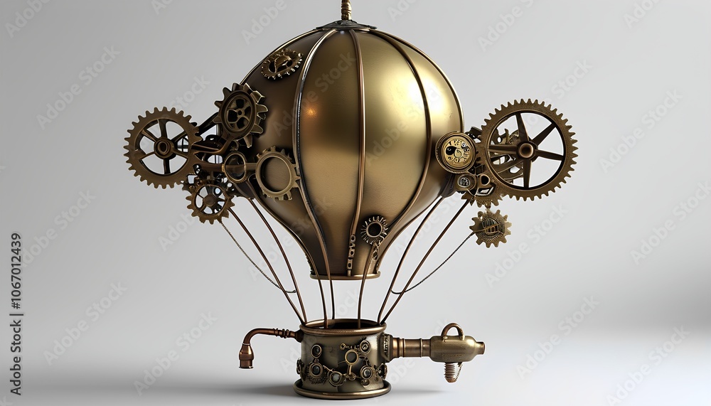 Explore the intricate design of a steampunk hot air balloon featuring gears and mechanisms Explore the intricate design of a steampunk hot air balloon featuring gears and mechanisms