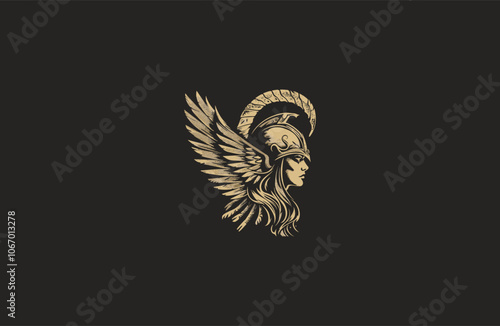 valkyrie women warrior logo engraving vector vintage design