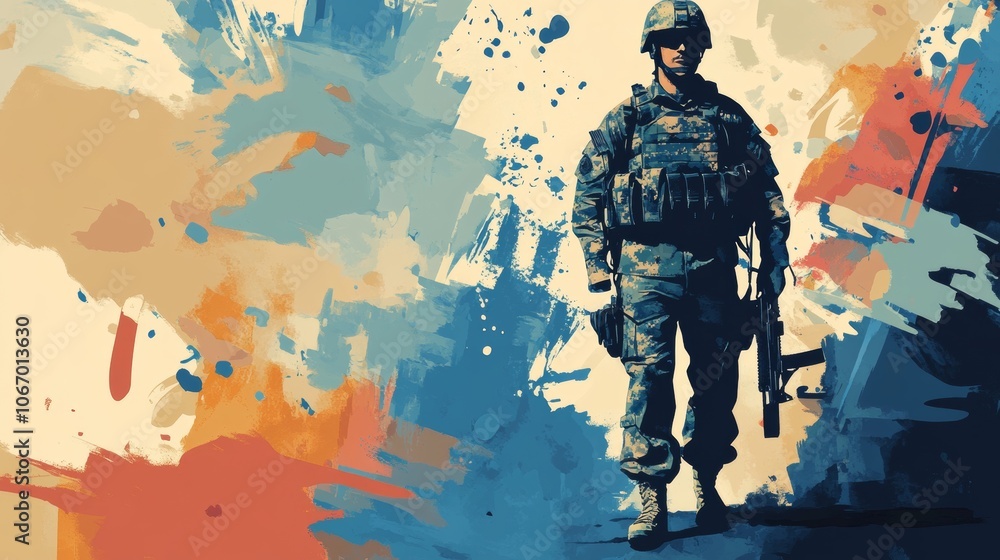 Fototapeta premium A military background in an abstract design features army elements and defense themes. 