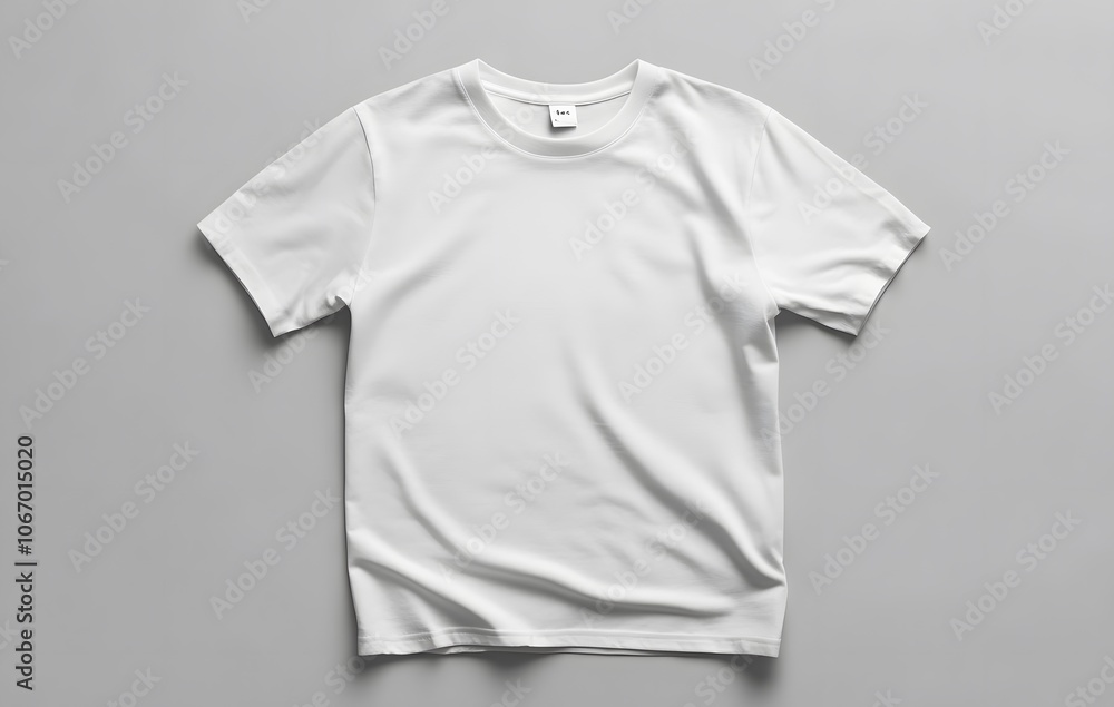 White Short-Sleeved T-Shirt Mockup on Grey Background White Short-Sleeved T-Shirt Mockup on Grey Background