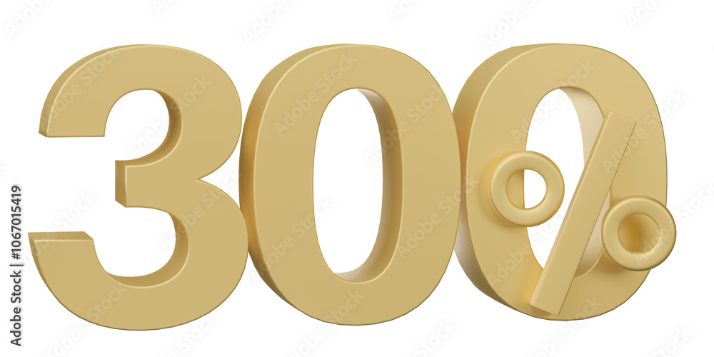 300% off on sale. Gold percent isolated on transparent background. Discount on sale for advertising. 3d rendering. 300% off on sale. Gold percent isolated on transparent background. Discount on sale for advertising. 3d rendering.