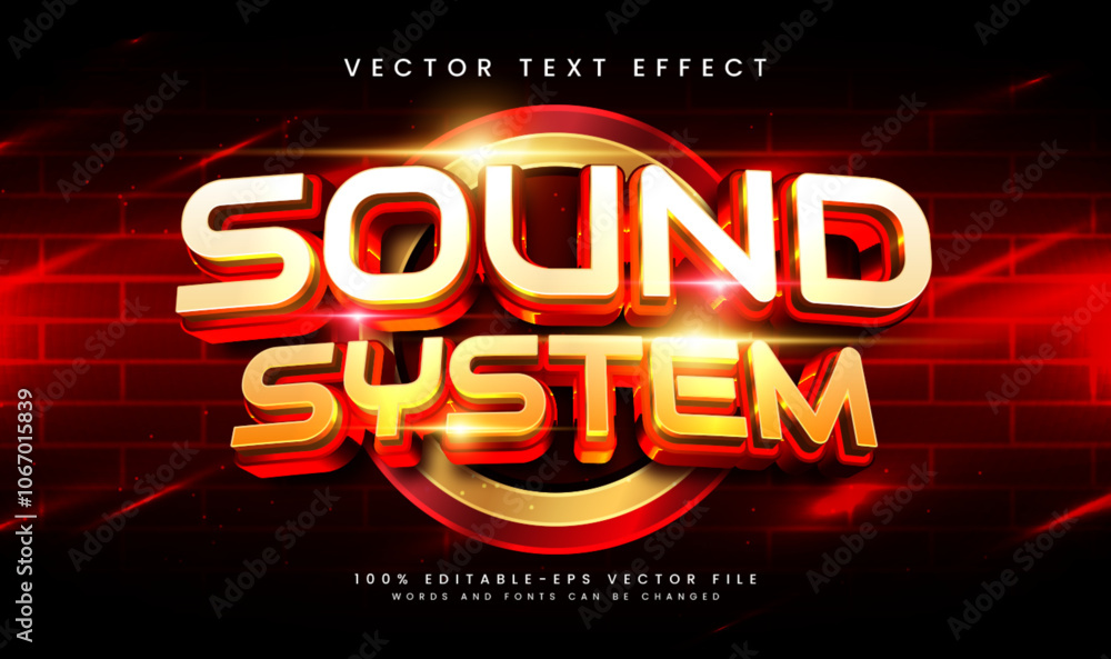 Sound system editable vector text effect with red light concept. Suitable for music event. Sound system editable vector text effect with red light concept. Suitable for music event.