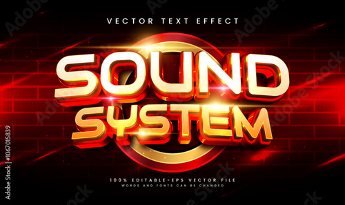 Sound system editable vector text effect with red light concept. Suitable for music event.