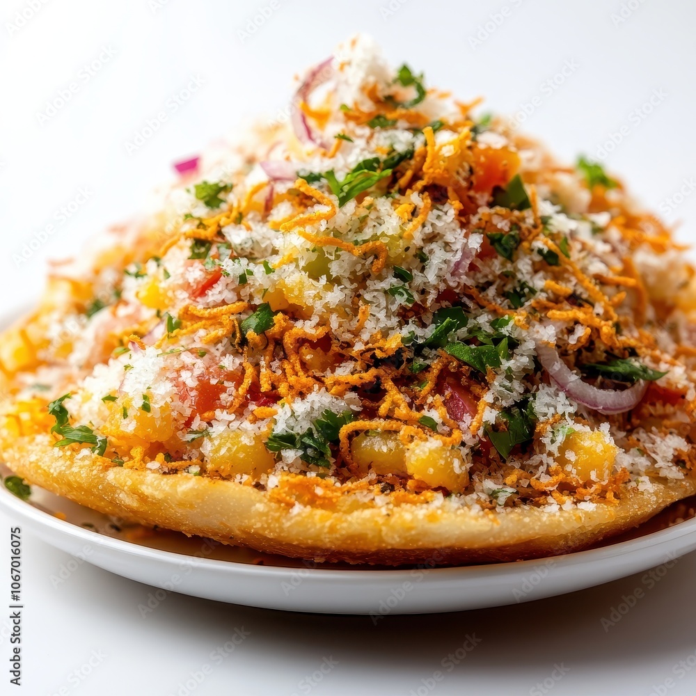 Crispy Sev Puri with Fresh Vegetables and Toppings Crispy Sev Puri with Fresh Vegetables and Toppings