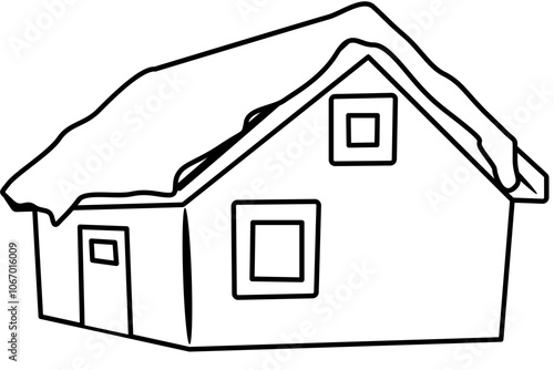 snowy house in winter Doodle element coloring page cartoon illustration photo