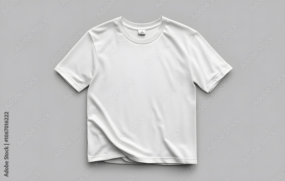 White Short-Sleeved T-Shirt Mockup on a Grey Background White Short-Sleeved T-Shirt Mockup on a Grey Background
