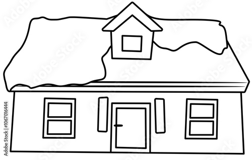 snowy house in winter Doodle element coloring page cartoon illustration photo