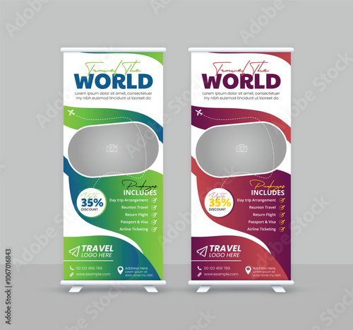 Travel business standee rollup design modern business trip signage pullup tour packages retractable x banner template