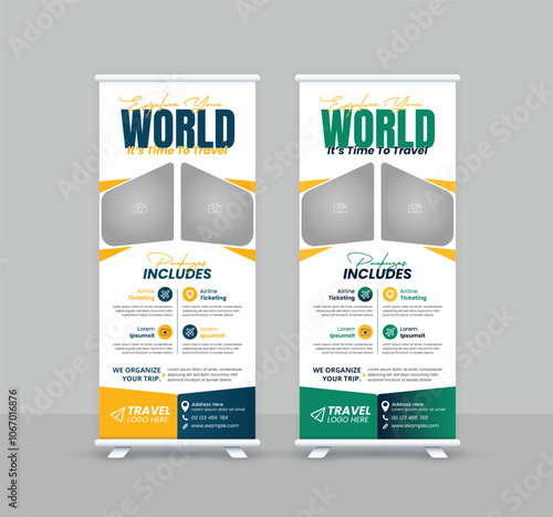 Travel business standee rollup design modern business trip signage pullup tour packages retractable x banner template