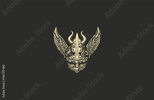 valkyrie women warrior logo engraving vector vintage design