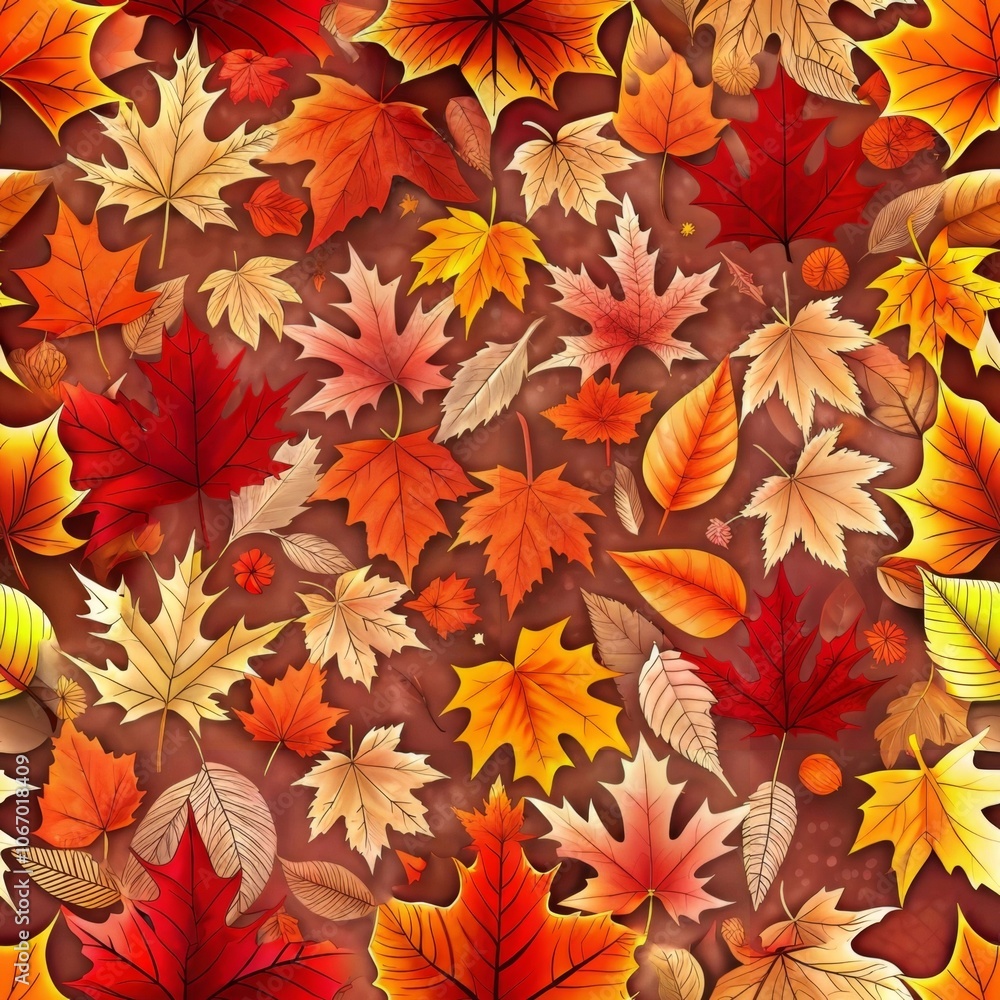 Explore a vibrant seamless pattern of autumn leaves in reds oranges and browns for seasonal decor Explore a vibrant seamless pattern of autumn leaves in reds oranges and browns for seasonal decor