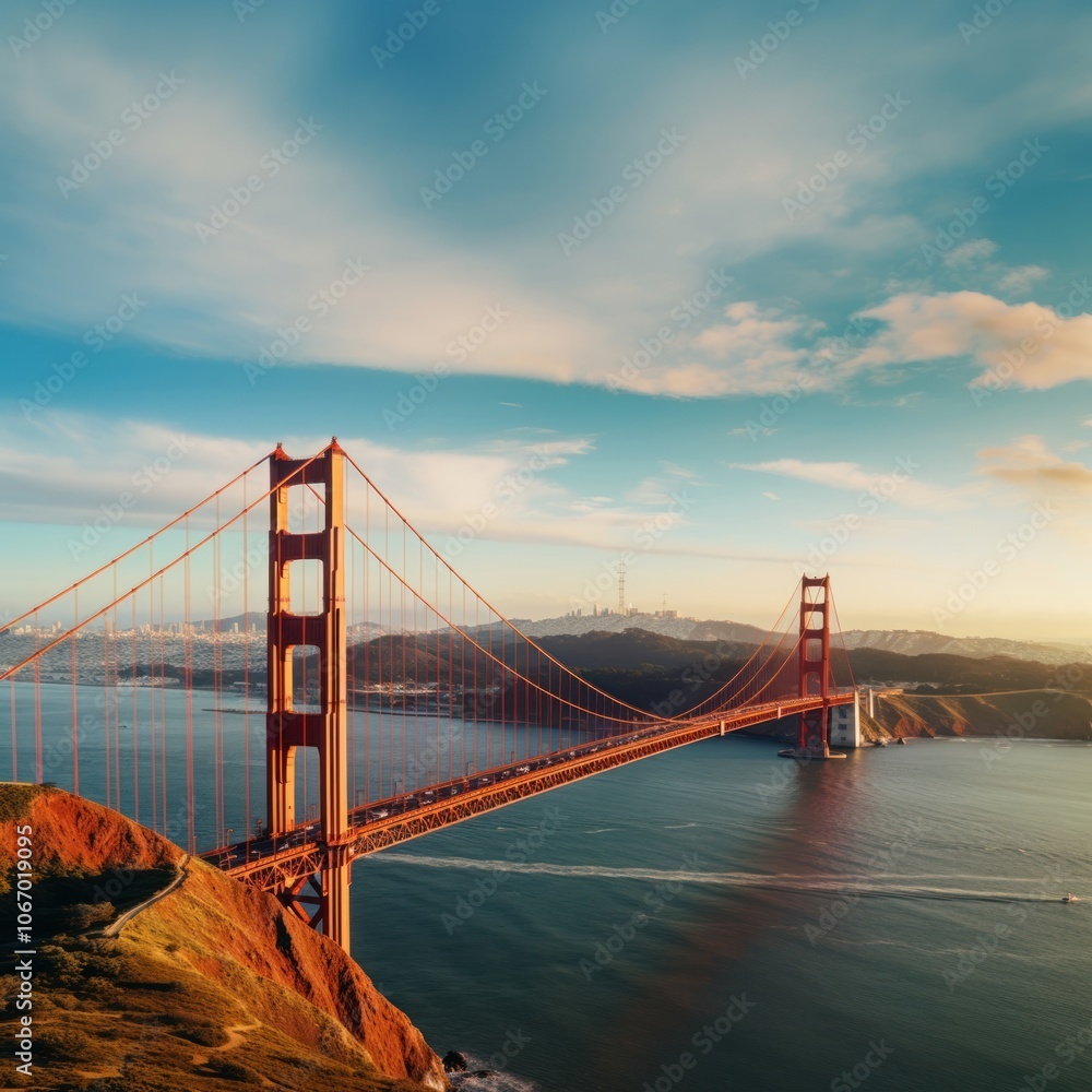 Naklejka premium American golden bridge landmark architecture engineering.