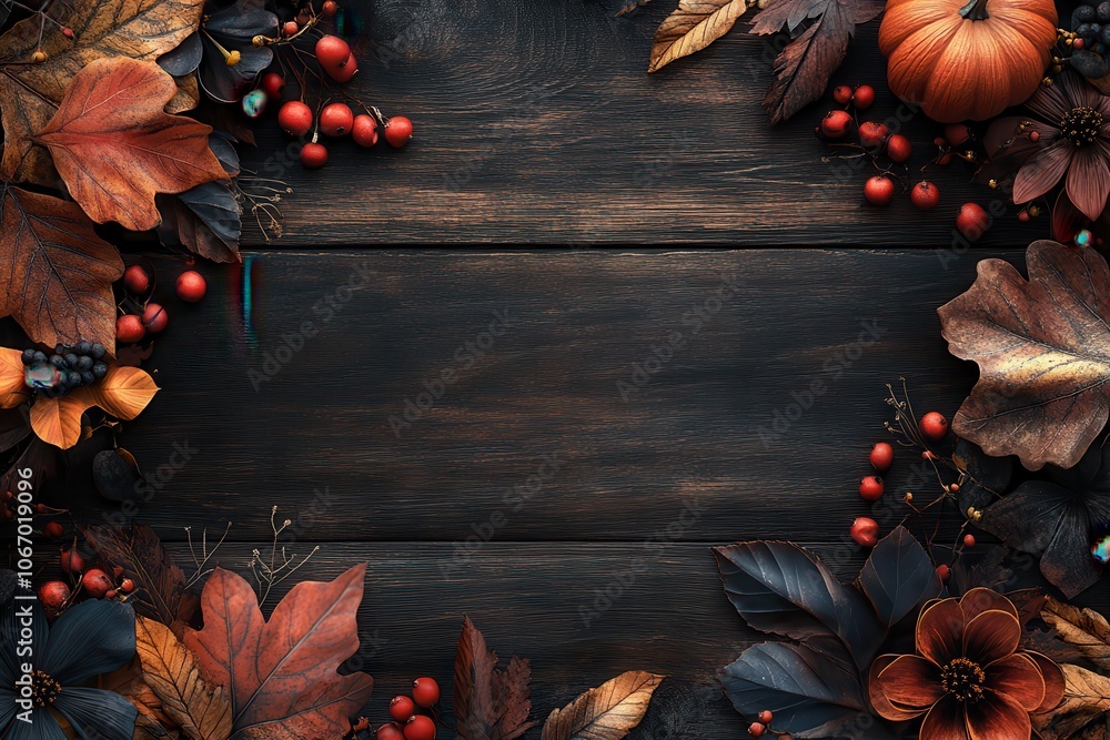 Autumn Frame with Leaves and Pumpkins Autumn Frame with Leaves and Pumpkins