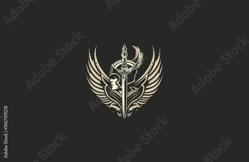 valkyrie women warrior logo engraving vector vintage design