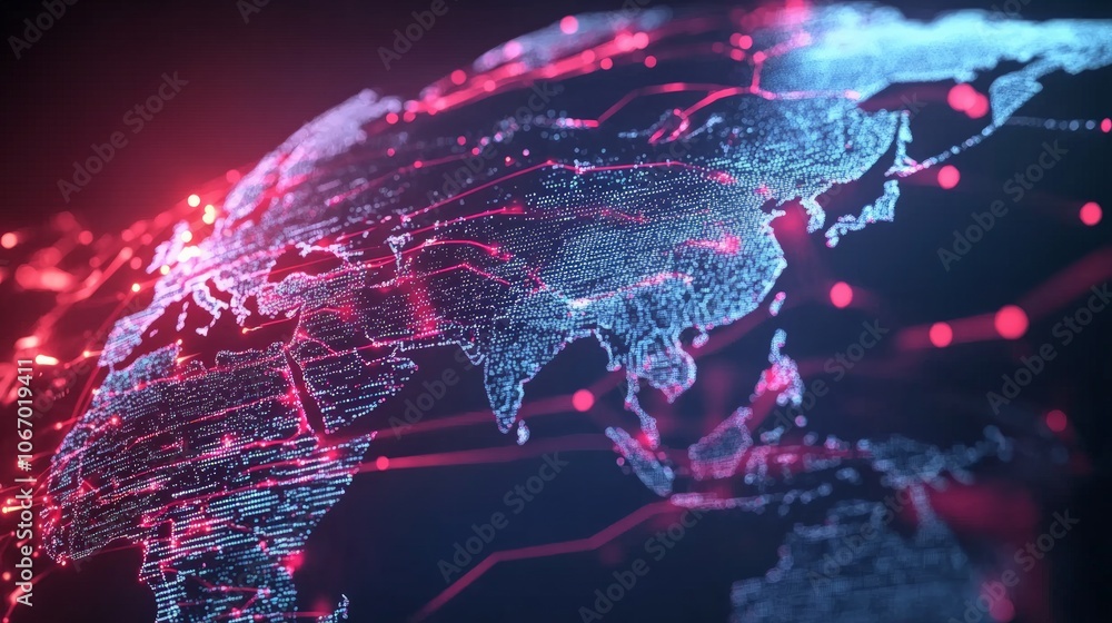 A futuristic world map with data nodes and light trails, emphasizing the global digital ecosystem and its complexity. A futuristic world map with data nodes and light trails, emphasizing the global digital ecosystem and its complexity.