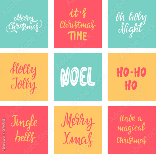Hand drawn postcards of Christmas lettering