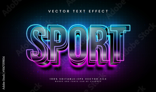 Sport light editable vector text effect with modern neon concept. Suitable for technology theme.