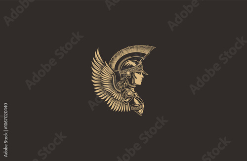 valkyrie women warrior logo engraving vector vintage design