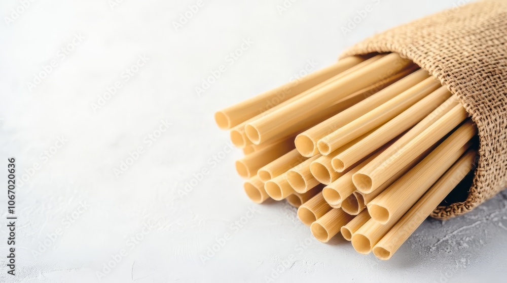 Bamboo straws in a jute pouch, portable eco-friendly set Bamboo straws in a jute pouch, portable eco-friendly set