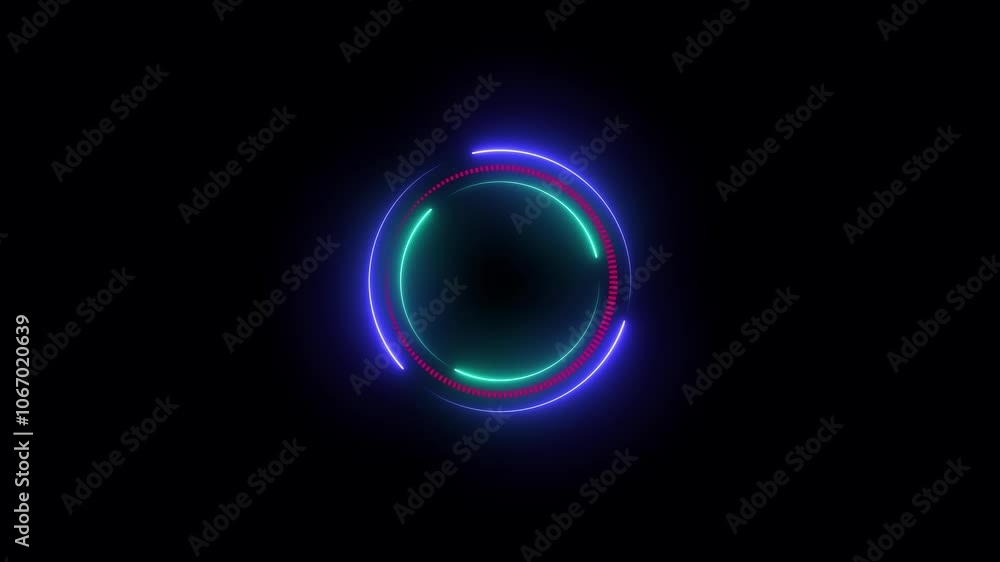 Background multi-colored circle. Spectrum looped animation light glowing neon lines. Abstract beautiful colorful neon circle frame loading icon . Background multi-colored circle. Spectrum looped animation light glowing neon lines. Abstract beautiful colorful neon circle frame loading icon .
