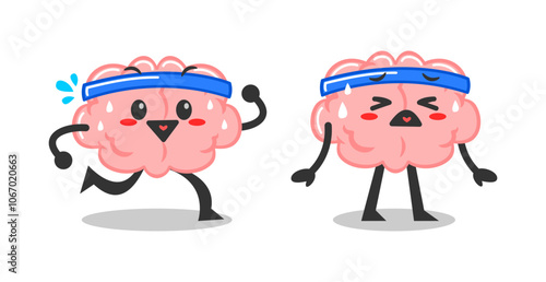 brain cute mascot doing exercise. funny sporty cartoon brain mascot character.