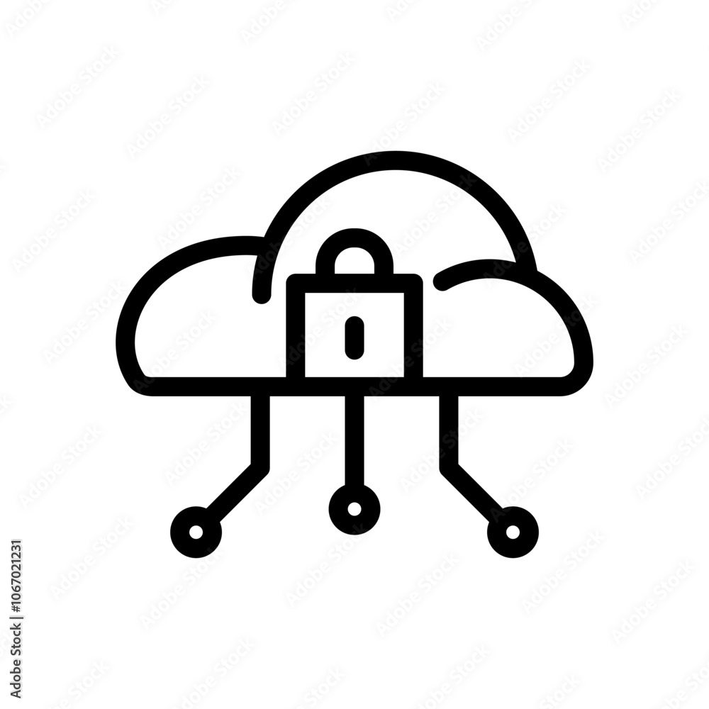 Icon Line cloud system lock. Outline style. Icon Line cloud system lock. Outline style.