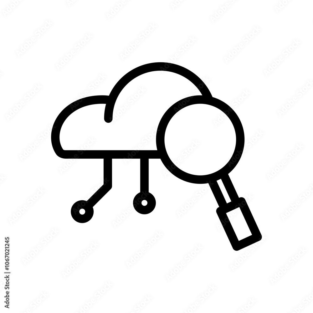 Icon Line cloud system magnify. Outline style. Icon Line cloud system magnify. Outline style.