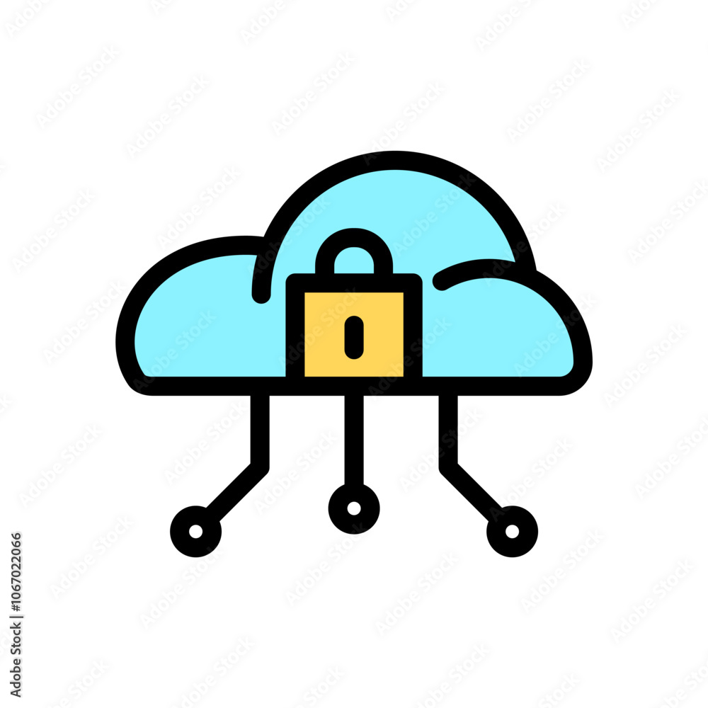 Icon Line Color cloud system lock. Outline fill color style. Icon Line Color cloud system lock. Outline fill color style.