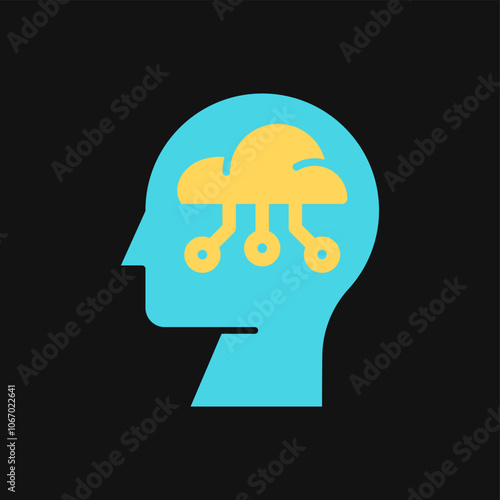 Icon Flat Color cloud server brain head. Fill color style.