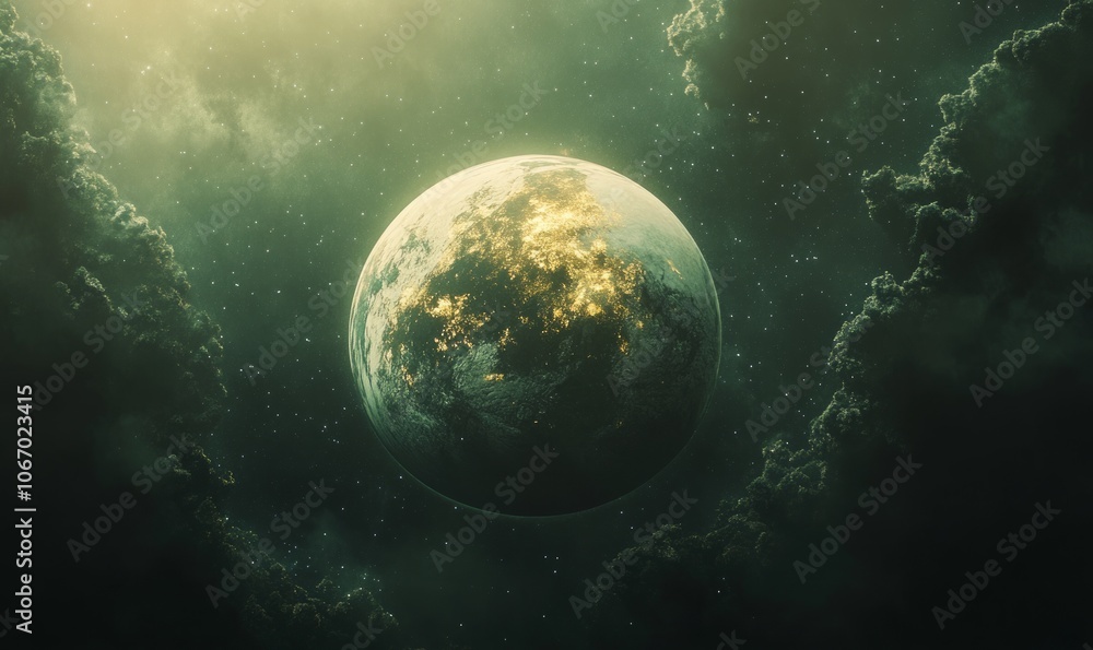 Digital Art depicting a futuristic planet in space from a SciFi perspective Digital Art depicting a futuristic planet in space from a SciFi perspective