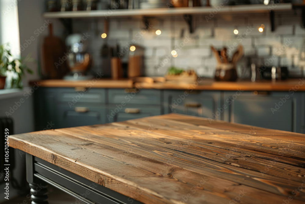 Wooden countertop on the background of a modern kitchen. Wooden countertop on the background of a modern kitchen.