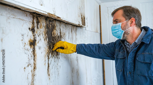 Man Inspecting Mold on Wall