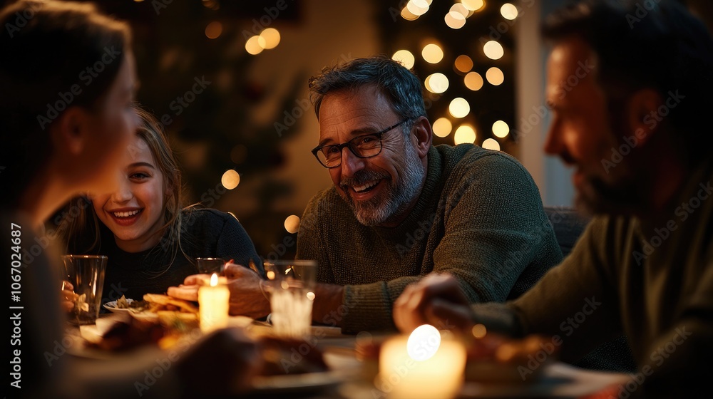 © _veiksme_ - Family Gathering at Dinner Table Celebrating Christmas with Smiles and Joy © _veiksme_ - Family Gathering at Dinner Table Celebrating Christmas with Smiles and Joy
